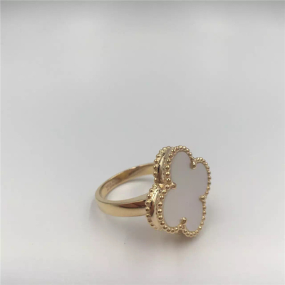 White Mother-Of-Pearl 18K Gold Ring Magic Alhambra Simple Design For Young Ladies