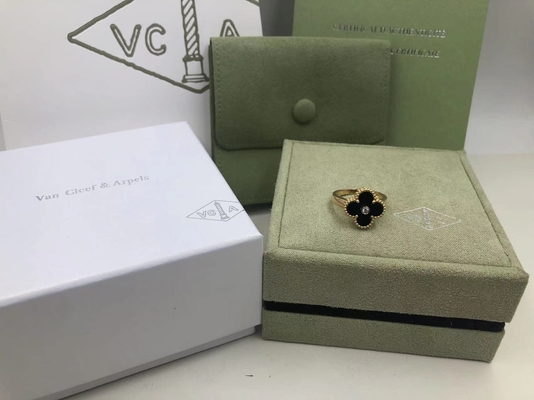 Van Cleef And Arpels Vintage Alhambra Ring Yellow Gold Onyx Round Diamond