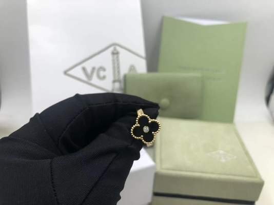 Van Cleef And Arpels Vintage Alhambra Ring Yellow Gold Onyx Round Diamond