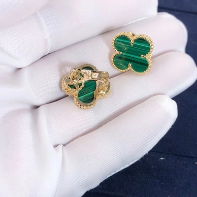 Van Cleef And Arpels Mini Alhambra Earrings 18k Yellow Gold  Malachite