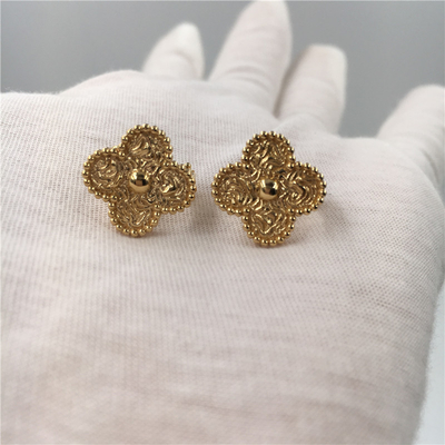 Van Cleef Vintage Alhambra Earrings , 18K Yellow Gold Van Cleef Mini Alhambra Earrings