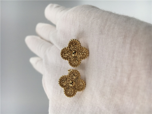 Van Cleef Vintage Alhambra Earrings , 18K Yellow Gold Van Cleef Mini Alhambra Earrings