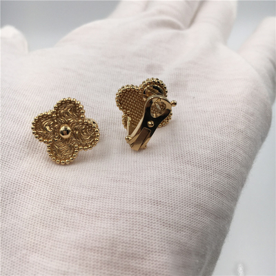 Van Cleef Vintage Alhambra Earrings , 18K Yellow Gold Van Cleef Mini Alhambra Earrings