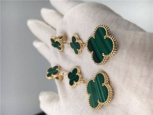 Van Cleef  Arpels 18K Gold Jewelry Women's Flower Shape Green Earrings