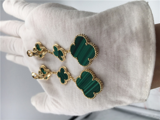 Van Cleef  Arpels 18K Gold Jewelry Women's Flower Shape Green Earrings