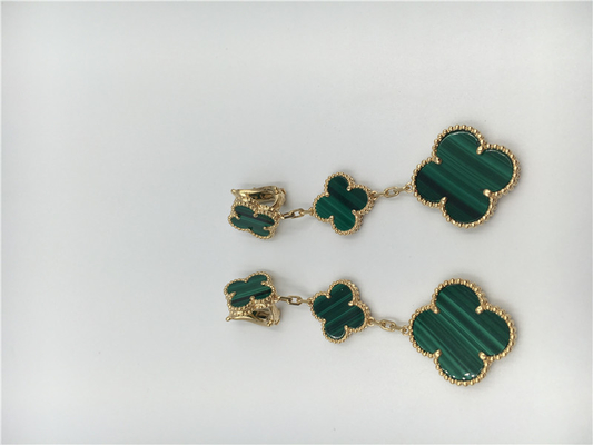 Van Cleef  Arpels 18K Gold Jewelry Women's Flower Shape Green Earrings