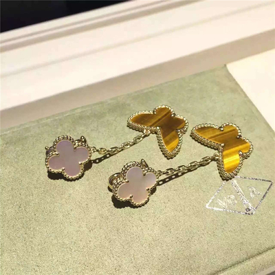 Lucky Alhambra 18K Gold Earrings 2 Motifs White Mother Of Pearl With Butterfly Shape