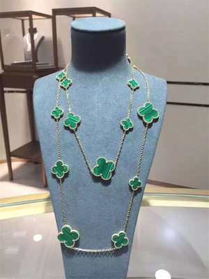 Magic Alhambra Long Necklace Van Cleef And Arpels 16 Motifs Yellow Gold Malachite