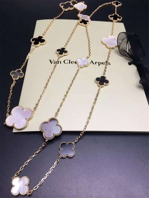 16 Motifs 18k Van Cleef And Arpels Magic Alhambra Long Necklace White Gray Mother Of Pearl Onyx