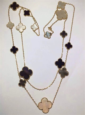 16 Motifs 18k Van Cleef And Arpels Magic Alhambra Long Necklace White Gray Mother Of Pearl Onyx