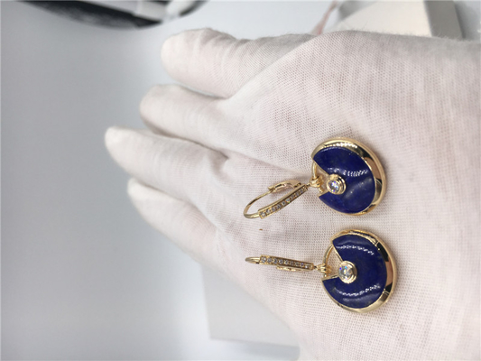 Lapis Lazuli Earrings With Diamond , Handmade Small Model 18K Gold Earrings