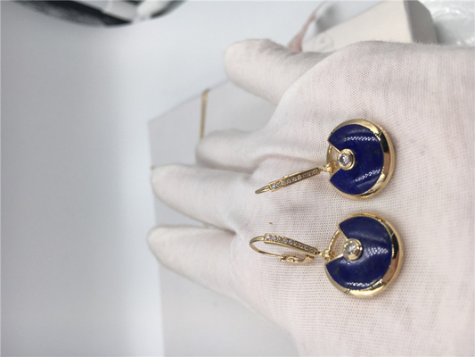 Lapis Lazuli Earrings With Diamond , Handmade Small Model 18K Gold Earrings