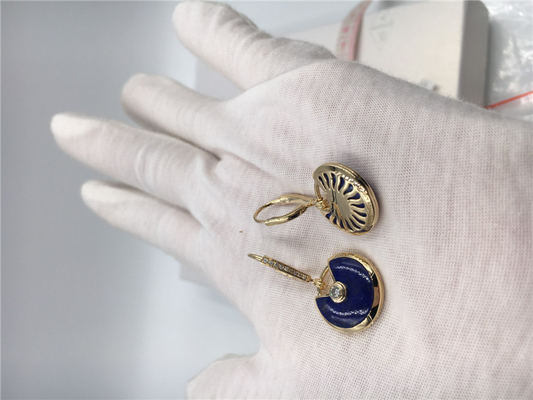 Lapis Lazuli Earrings With Diamond , Handmade Small Model 18K Gold Earrings