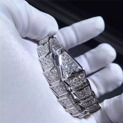 Full Pavé Diamonds Serpenti Luxury Jewelry Bracelet 18K White Gold