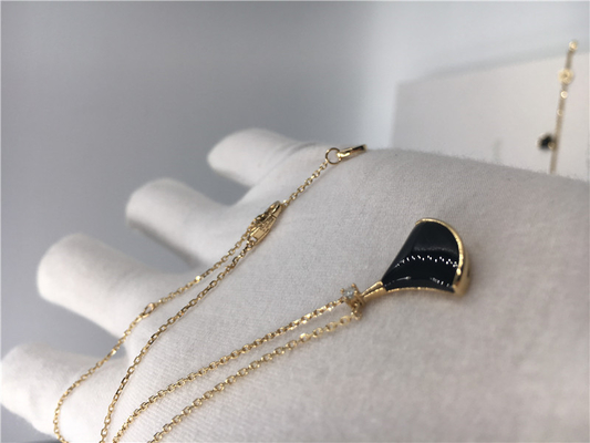 Black Pendant Necklace 18K Yellow Gold , Black Gemstone Necklace With Onyx Pendant