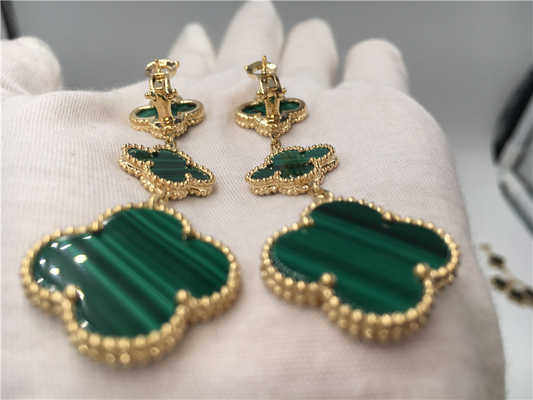 Green 18k Gold Vca Alhambra Earrings , Van Cleef Onyx Earrings With Malachite