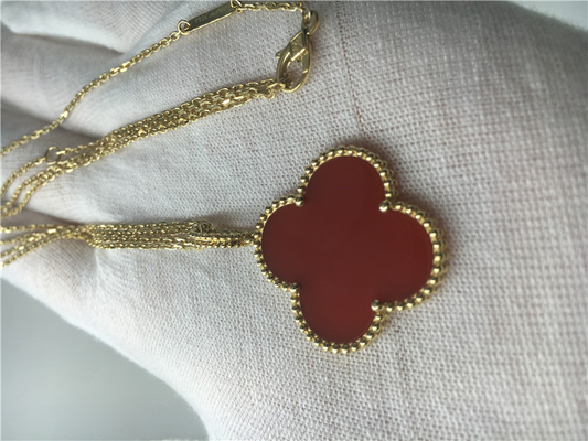 LongVan Cleef Arpels 18K Gold Necklace With Red Flower Shape No Diamond