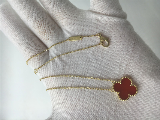 LongVan Cleef Arpels 18K Gold Necklace With Red Flower Shape No Diamond