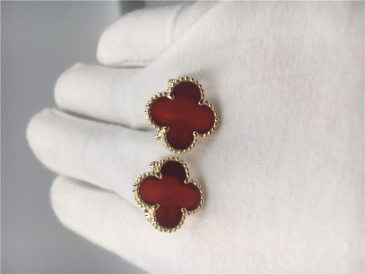 Van Cleef Arpels Vintage Alhambra earrings 18k yellow gold with carnelian