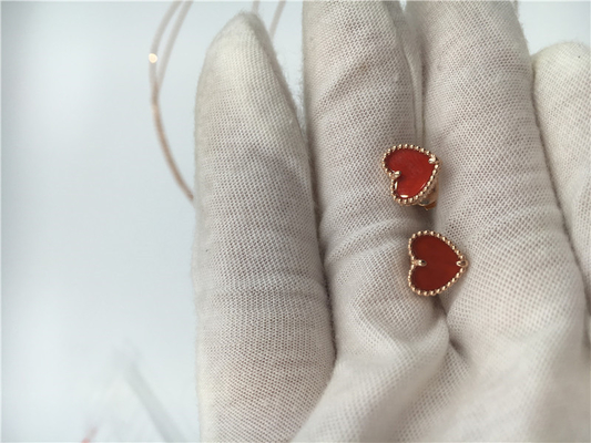 Heart Shaped Van Cleef Alhambra Earrings Carnelian With 18k Rose Gold