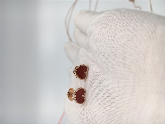 Heart Shaped Van Cleef Alhambra Earrings Carnelian With 18k Rose Gold