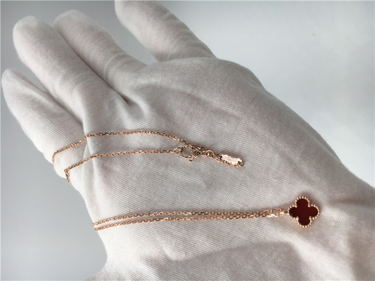 Rose Gold Pendant Necklace For Girlfriend , 18k Magic Alhambra Necklace With Carnelian