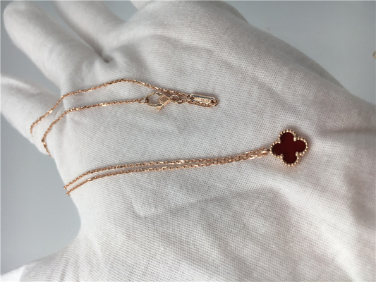 Rose Gold Pendant Necklace For Girlfriend , 18k Magic Alhambra Necklace With Carnelian