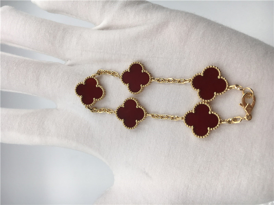 Customized Vintage 18k Rose Gold Bracelet Van Cleef Arpels With Red Carnelian