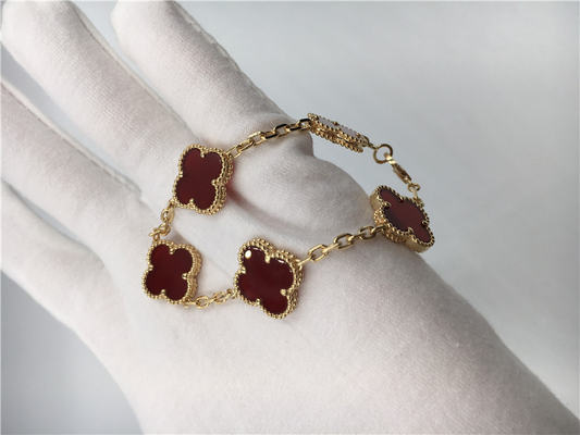 Customized Vintage 18k Rose Gold Bracelet Van Cleef Arpels With Red Carnelian