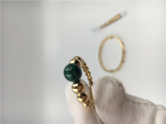 18k Yellow Gold Simple Engagement Rings Malachite Handmade No Diamond