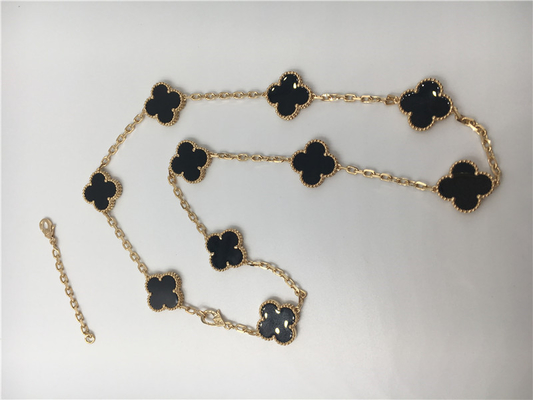 Vintage Style 10 Motifs 18K Gold Necklace With Onyx Van Cleef Arpels