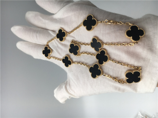 Vintage Style 10 Motifs 18K Gold Necklace With Onyx Van Cleef Arpels