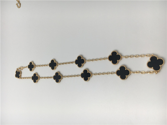 Vintage Style 10 Motifs 18K Gold Necklace With Onyx Van Cleef Arpels