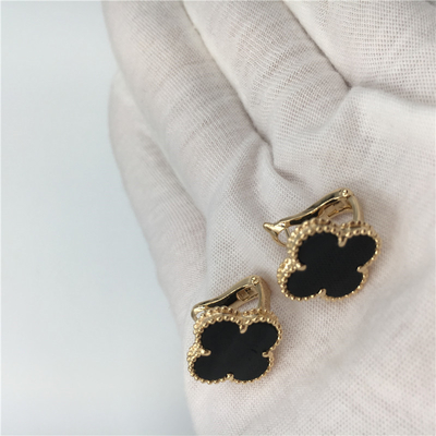 Van Cleef Arpels Vintage Alhambra Earrings 18k Yellow Gold With Onyx Fine Jewelry