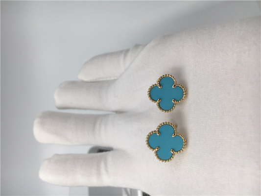 Van Cleef Arpels Sweet Alhambra Earstuds 18k Yellow Gold With Turquoise