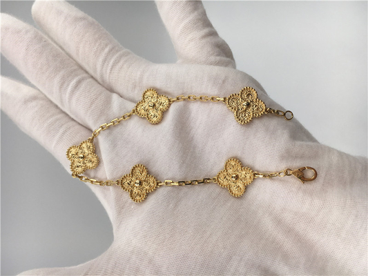 Women'S Yellow 5 Motifs 18K Gold Bracelet Vintage Alhambra No Gemstone