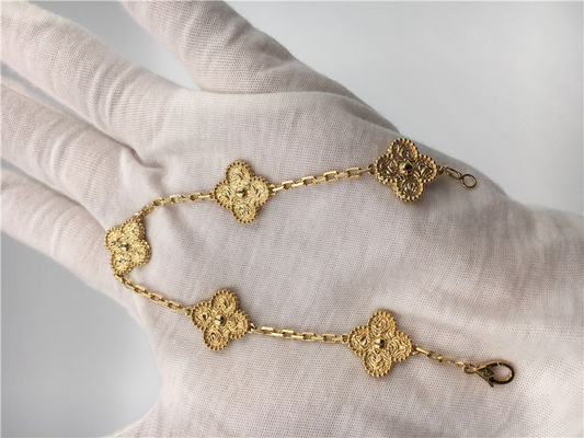 Women'S Yellow 5 Motifs 18K Gold Bracelet Vintage Alhambra No Gemstone