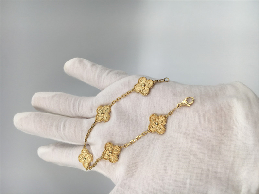 Women'S Yellow 5 Motifs 18K Gold Bracelet Vintage Alhambra No Gemstone