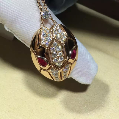 18K Rose Gold Luxury Jewelry Serpenti Necklace CL857662 With Rubellite / Demi Pavé Diamonds