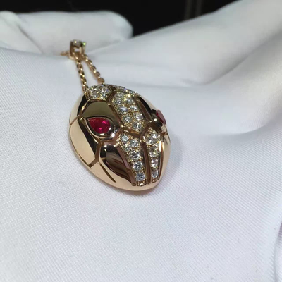 18K Rose Gold Luxury Jewelry Serpenti Necklace CL857662 With Rubellite / Demi Pavé Diamonds