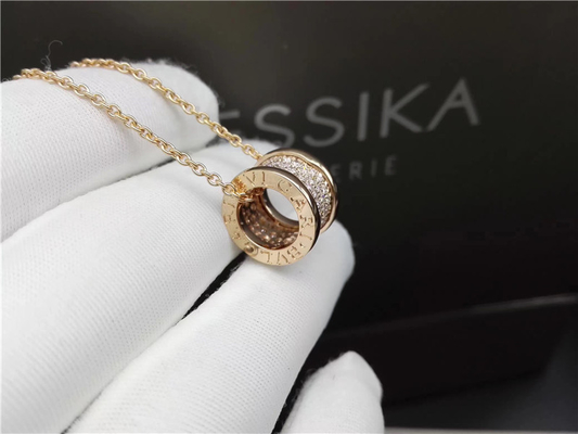 18K Yellow Gold Luxury Jewelry B Zero1 Necklace With Small Diamonds 100% Handmade