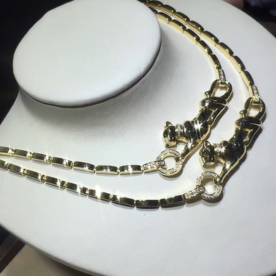 18K Yellow Gold High End Custom Jewelry  Panther Necklace With Diamonds / Lacquer