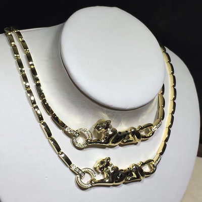 18K Yellow Gold High End Custom Jewelry  Panther Necklace With Diamonds / Lacquer