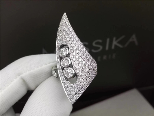 18K White Gold Diamond Rings , Women'S Wedding Engagement Rings With Horn Design