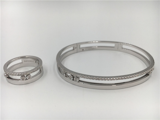 Saddle Shape Moving Diamond Bracelet , Ladies 18k White Gold Bangle Bracelets