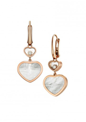 Ladies Chopard Jewelry Happy Gold Heart Earrings 18K With Natural Diamonds Stone
