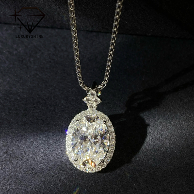 18K Gold Oval Lab Grown Diamond Pendant VVS1-VS1 0.3-3.0ct