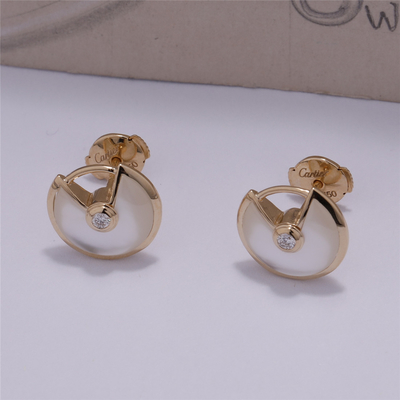 Xs Model Yellow Gold Amulette De Earrings Stud With White Mother Of Pearl