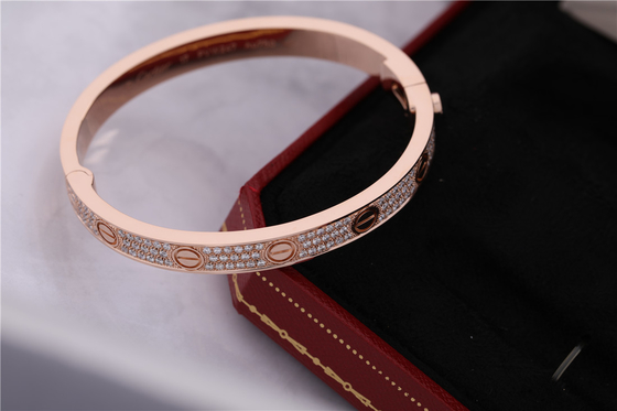 Full Diamond Love Bangle Classic Jewelry Love Bracelet Full Diamond-paved in 18K Pink Gold