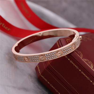 Full Diamond Love Bangle Classic Jewelry Love Bracelet Full Diamond-paved in 18K Pink Gold